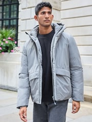 Ice Grey Hooded Shower Resistant Padded Coat - Image 1 of 7