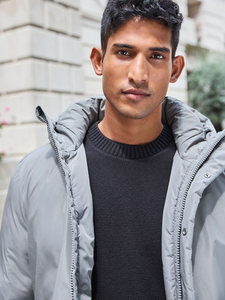 Ice Grey Hooded Shower Resistant Padded Coat - Image 2 of 7