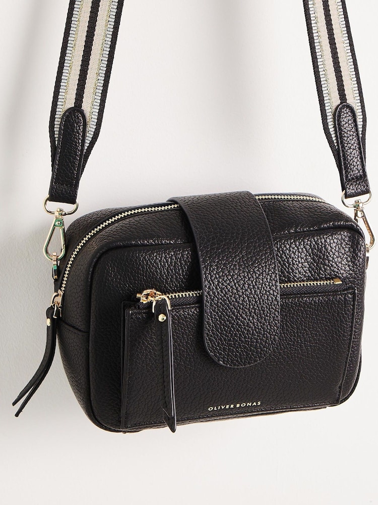 Oliver Bonas Black Charlee Striped Crossbody Bag - Image 2 of 7