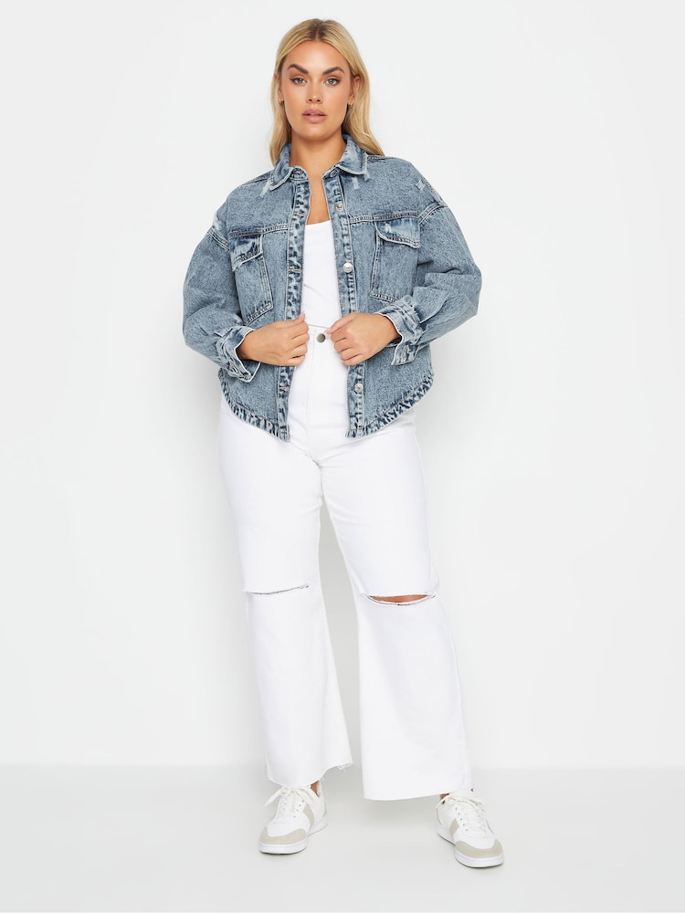 Yours Curve Blue Denim Curved Hem Western Jacket - Image 2 of 4
