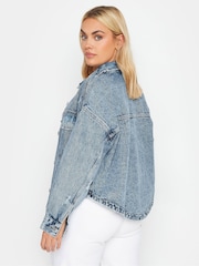 Yours Curve Blue Denim Curved Hem Western Jacket - Image 3 of 4