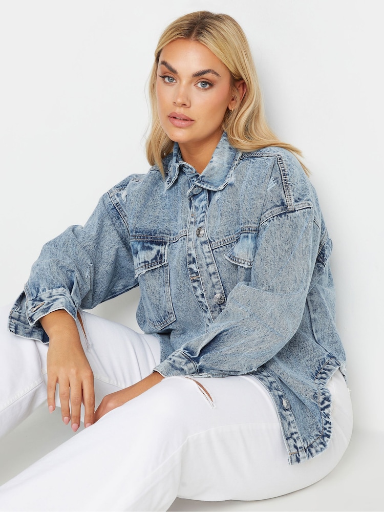 Yours Curve Blue Denim Curved Hem Western Jacket - Image 4 of 4