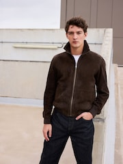 Brown Suede Bonded Borg Lined Jacket - Image 1 of 12
