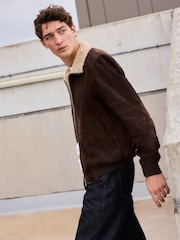Brown Suede Bonded Borg Lined Jacket - Image 10 of 12