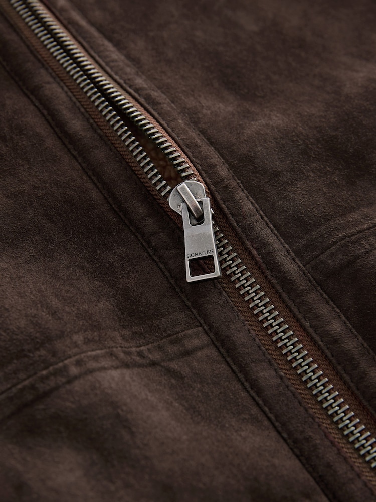 Brown Suede Bonded Borg Lined Jacket - Image 12 of 12