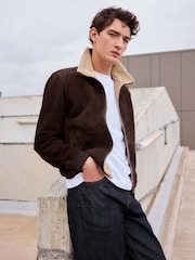 Brown Suede Bonded Borg Lined Jacket - Image 7 of 12