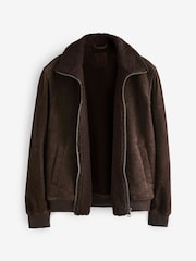 Brown Suede Bonded Borg Lined Jacket - Image 9 of 12