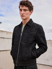 Black Wax Leather Signature Shirt Collar Jacket - Image 1 of 11