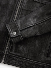 Black Wax Leather Signature Shirt Collar Jacket - Image 10 of 11