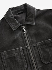 Black Wax Leather Signature Shirt Collar Jacket - Image 11 of 11