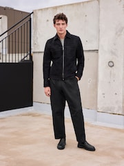 Black Wax Leather Signature Shirt Collar Jacket - Image 2 of 11