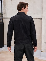 Black Wax Leather Signature Shirt Collar Jacket - Image 3 of 11