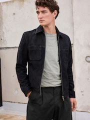 Black Wax Leather Signature Shirt Collar Jacket - Image 4 of 11