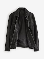 Black Wax Leather Signature Shirt Collar Jacket - Image 8 of 11