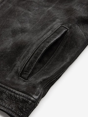 Black Wax Leather Signature Shirt Collar Jacket - Image 9 of 11
