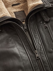 Brown Four Pocket Borg Lined Leather Jacket - Image 11 of 13
