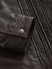 Brown Four Pocket Borg Lined Leather Jacket - Image 12 of 13