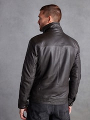 Brown Four Pocket Borg Lined Leather Jacket - Image 3 of 13