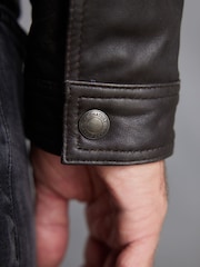 Brown Four Pocket Borg Lined Leather Jacket - Image 7 of 13
