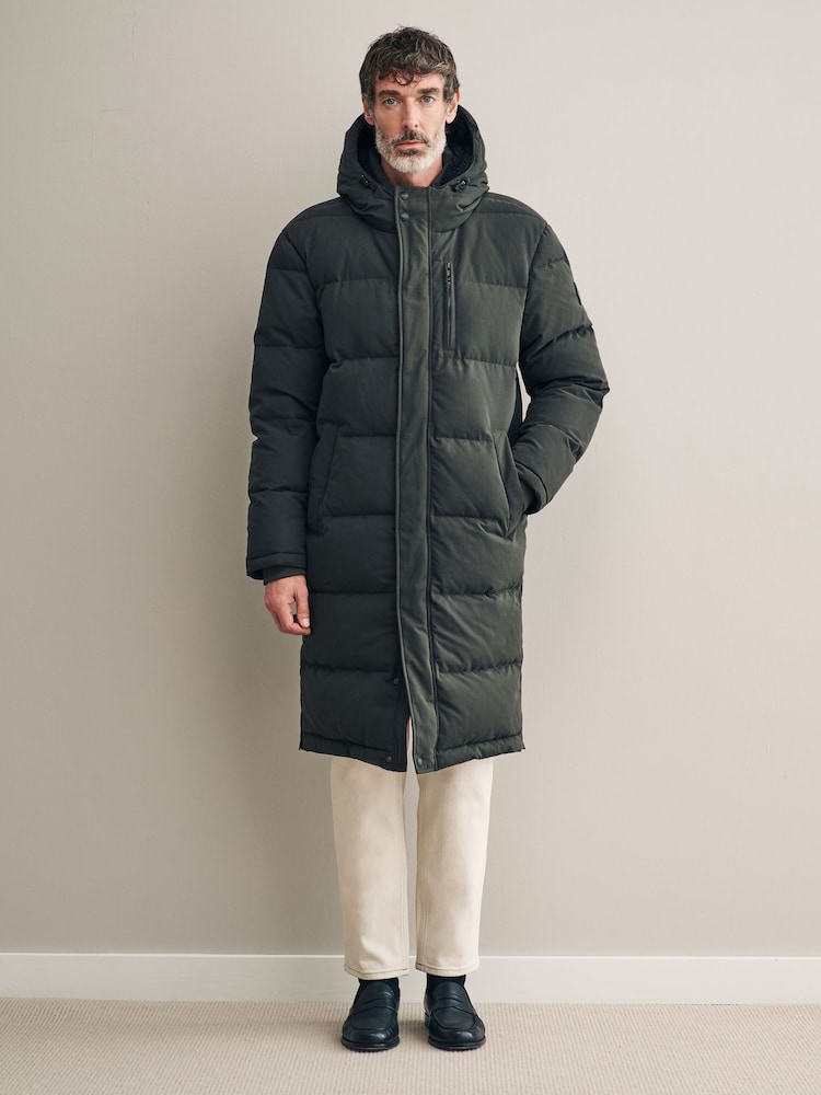 Khaki Green Signature Longline Down Puffer Coat - Image 2 of 13