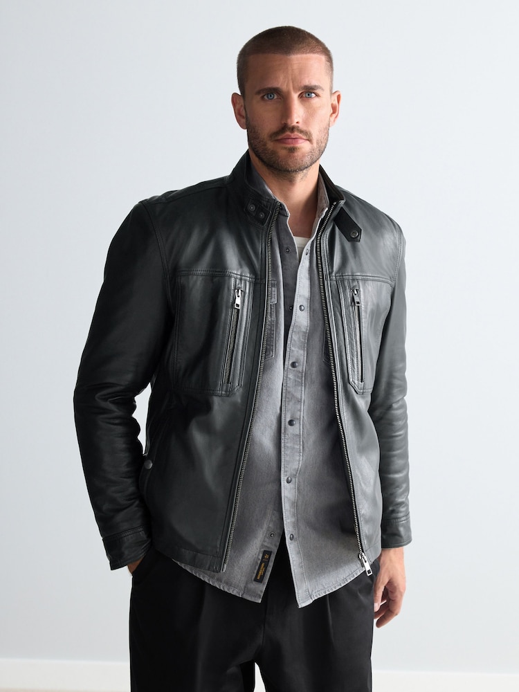 Negro - Chaqueta utilitaria de piel con forro de borreguito Signature - Imagen 1 de 10 Negro - Chaqueta utilitaria de piel con forro de borreguito Signature - Imagen 1 de 10