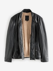 Negro - Chaqueta utilitaria de piel con forro de borreguito Signature - Imagen 6 de 10