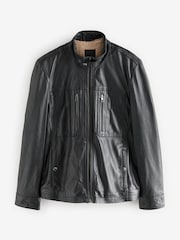 Negro - Chaqueta utilitaria de piel con forro de borreguito Signature - Imagen 7 de 10