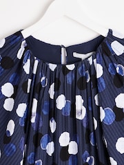 Oliver Bonas Blue Inky Spot Puff Sleeve Midi Dress - Image 6 of 9