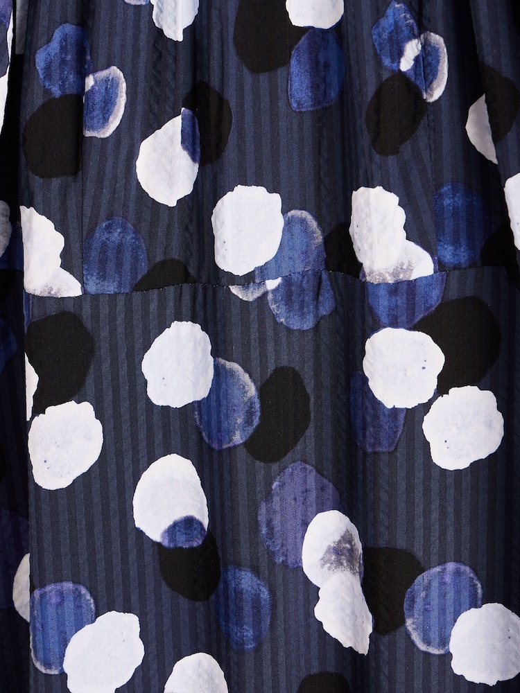 Oliver Bonas Blue Inky Spot Puff Sleeve Midi Dress - Image 8 of 9