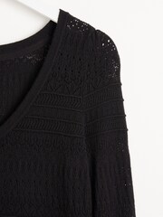 Oliver Bonas Black Knitted Stitch Top - Image 7 of 8