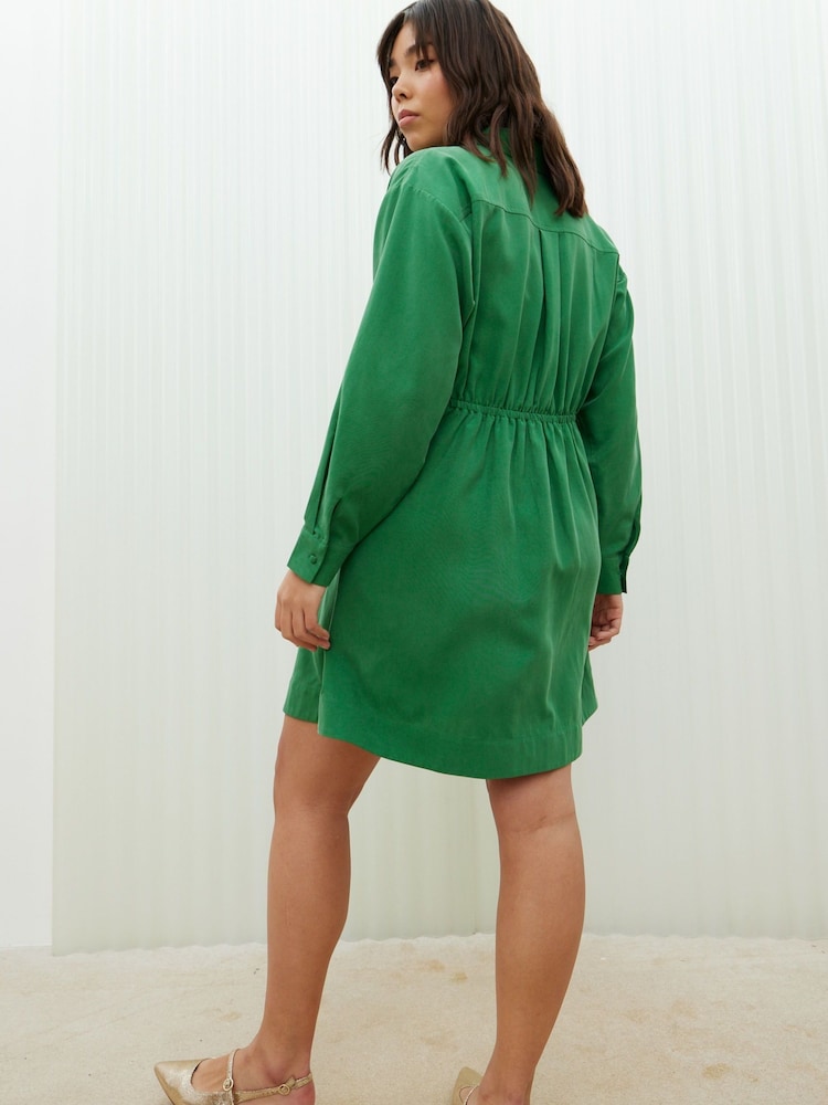 Oliver Bonas Green Mini Pleated Shirt Dress - Image 2 of 9 Oliver Bonas Green Mini Pleated Shirt Dress - Image 2 of 9