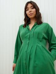 Oliver Bonas Green Mini Pleated Shirt Dress - Image 3 of 9
