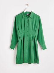 Oliver Bonas Green Mini Pleated Shirt Dress - Image 4 of 9