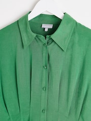Oliver Bonas Green Mini Pleated Shirt Dress - Image 6 of 9