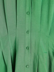 Oliver Bonas Green Mini Pleated Shirt Dress - Image 7 of 9
