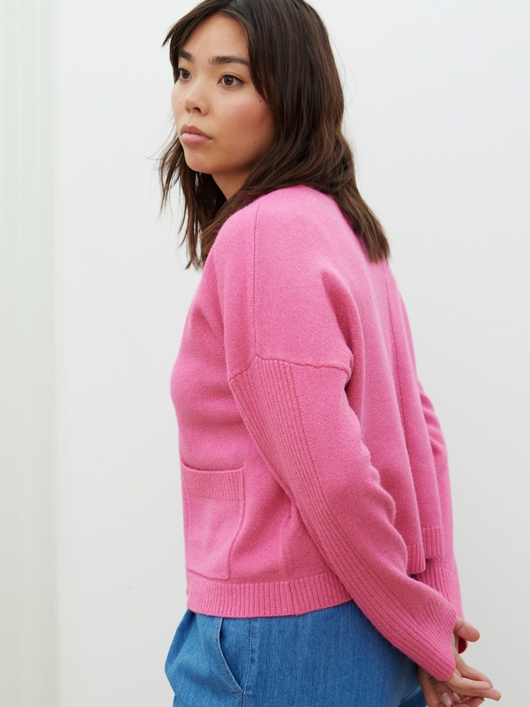 Oliver Bonas Pink Sparkle Ribbed Cardigan - Image 2 of 8