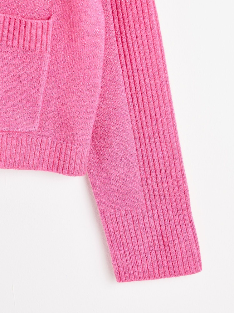 Oliver Bonas Pink Sparkle Ribbed Cardigan - Image 8 of 8