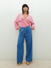 Oliver Bonas Blue Pleated Chambray Trousers - Image 1 of 8