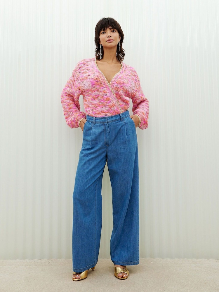 Oliver Bonas Blue Pleated Chambray Trousers - Image 1 of 8