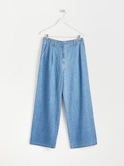Oliver Bonas Blue Pleated Chambray Trousers - Image 3 of 8