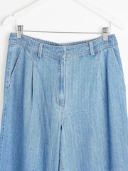 Oliver Bonas Blue Pleated Chambray Trousers - Image 5 of 8