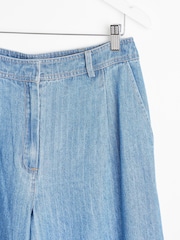 Oliver Bonas Blue Pleated Chambray Trousers - Image 6 of 8