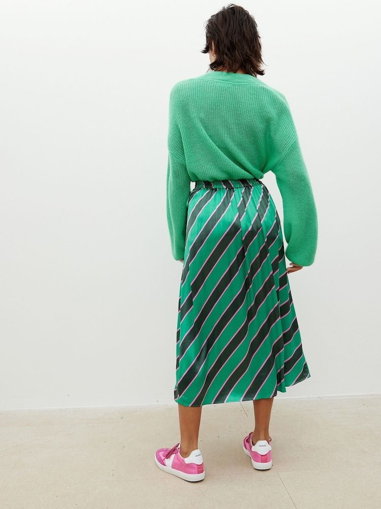 Oliver Bonas Green Diagonal Stripe Midi Skirt - Image 2 of 8 Oliver Bonas Green Diagonal Stripe Midi Skirt - Image 2 of 8