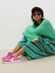 Oliver Bonas Green Diagonal Stripe Midi Skirt - Image 3 of 8