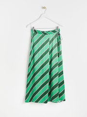 Oliver Bonas Green Diagonal Stripe Midi Skirt - Image 4 of 8