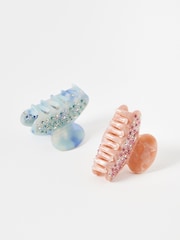 Oliver Bonas Blue/Brown Jewel Penny Hair Claw Clips 2 Pack - Image 1 of 3