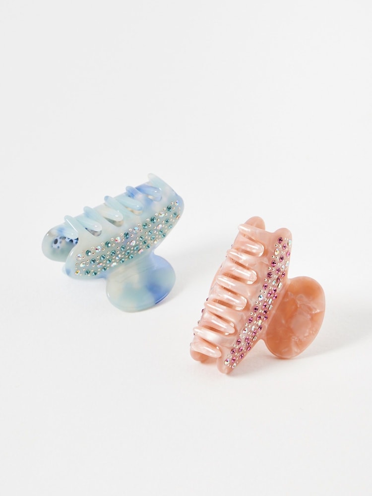Oliver Bonas Blue/Brown Jewel Penny Hair Claw Clips 2 Pack - Image 1 of 3