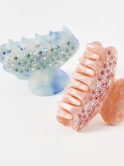 Oliver Bonas Blue/Brown Jewel Penny Hair Claw Clips 2 Pack - Image 2 of 3