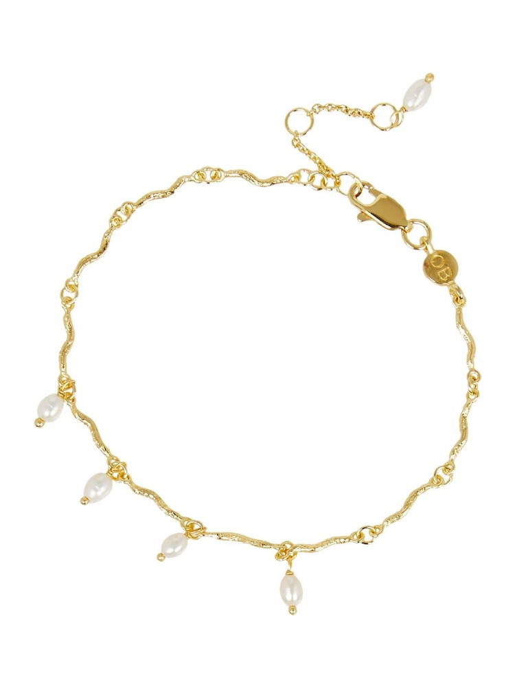Oliver Bonas Gold Plated Nixie Freshwater Pearl Wavy Chain Bracelet - Image 2 of 5 Oliver Bonas Gold Plated Nixie Freshwater Pearl Wavy Chain Bracelet - Image 2 of 5