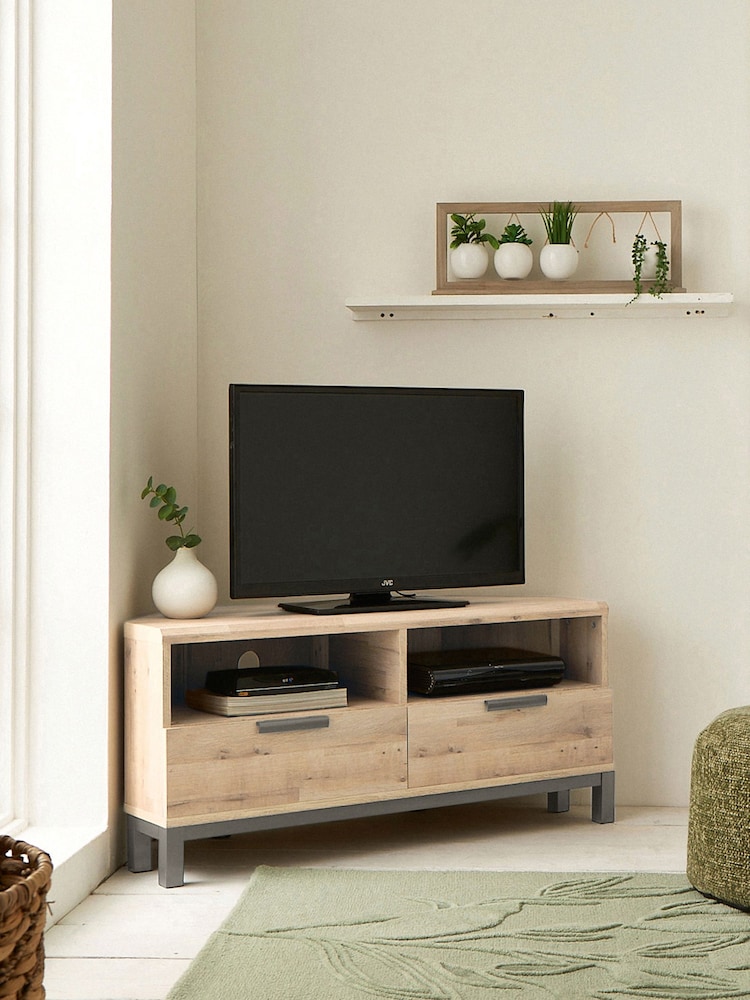 Light Bronx Up to 46 inch Corner Oak Effect Slim TV Unit - Image 1 of 10